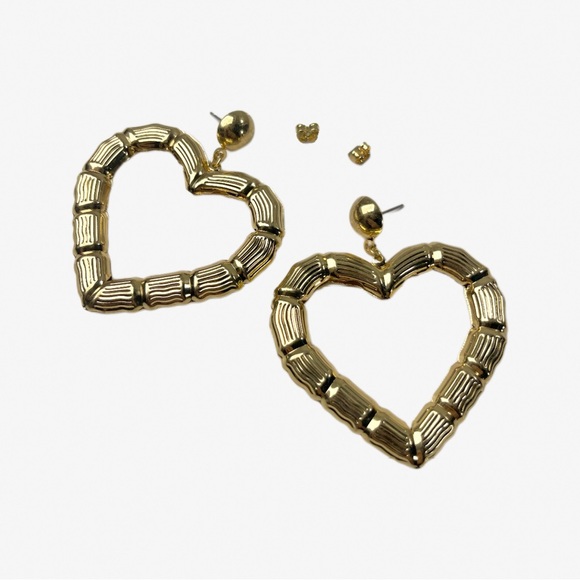 Icing Sensitive Solutions Gold Ribbed Heart Drop Stud Earrings - Picture 1 of 8